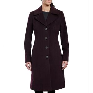 Anne Klein Dark Purple Wool and Cashmere Single-breasted Walker Coat Size 8